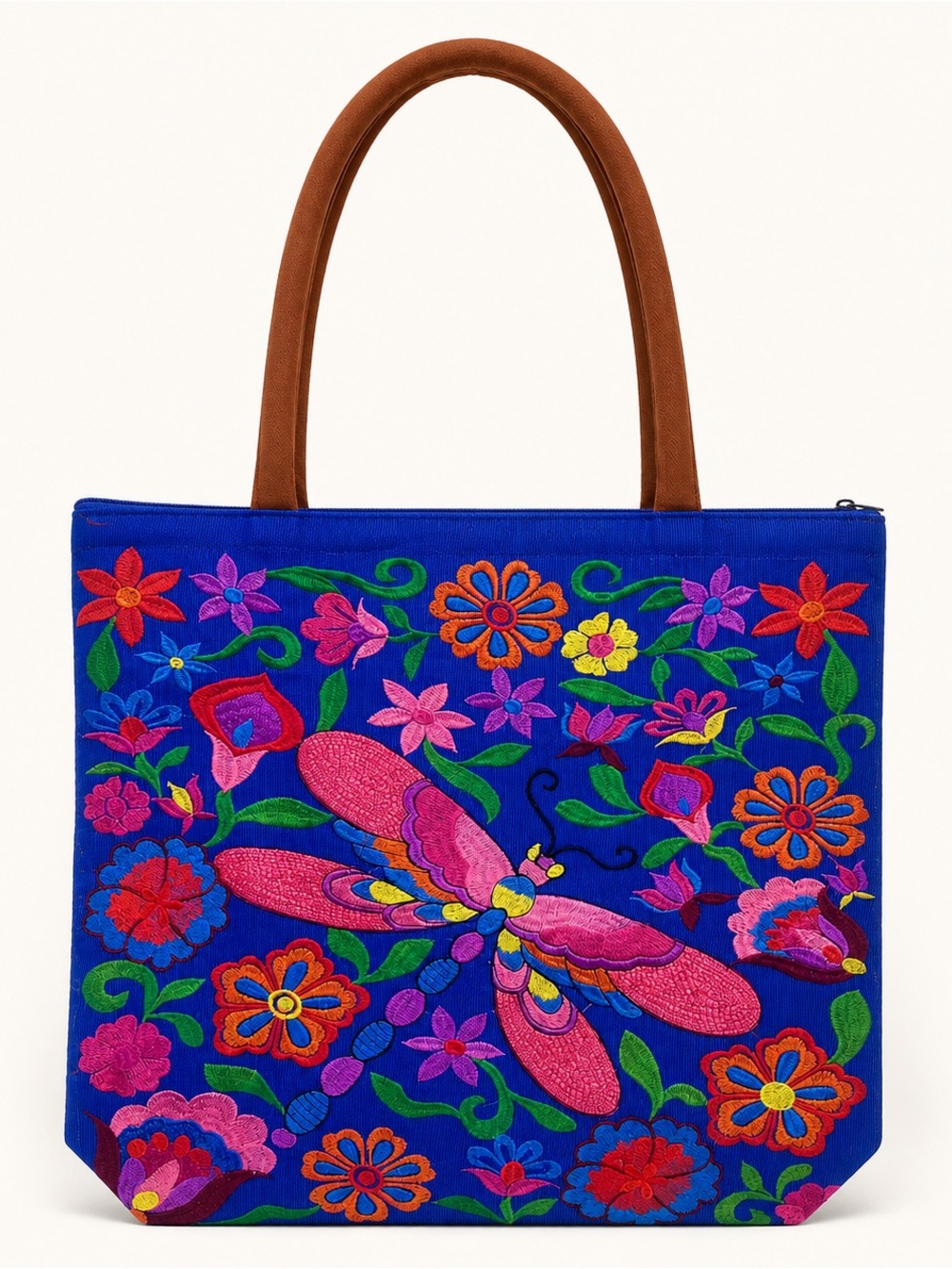 BRAND NEW WITH TAGS Extra Large Embroidered Dragonfly Tote Bag – Blue